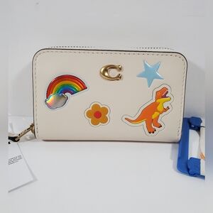 Coach Essential Small Zip Around Card Case with Sticker Print Calf Leather NWT